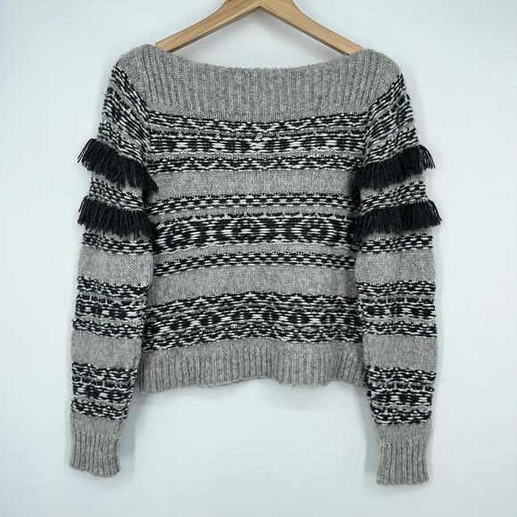 LoveShackFancy Atlas Rosie Sweater Fair Isle Chunky Knit Boho Cottagecore Gray - Picture 8 of 11